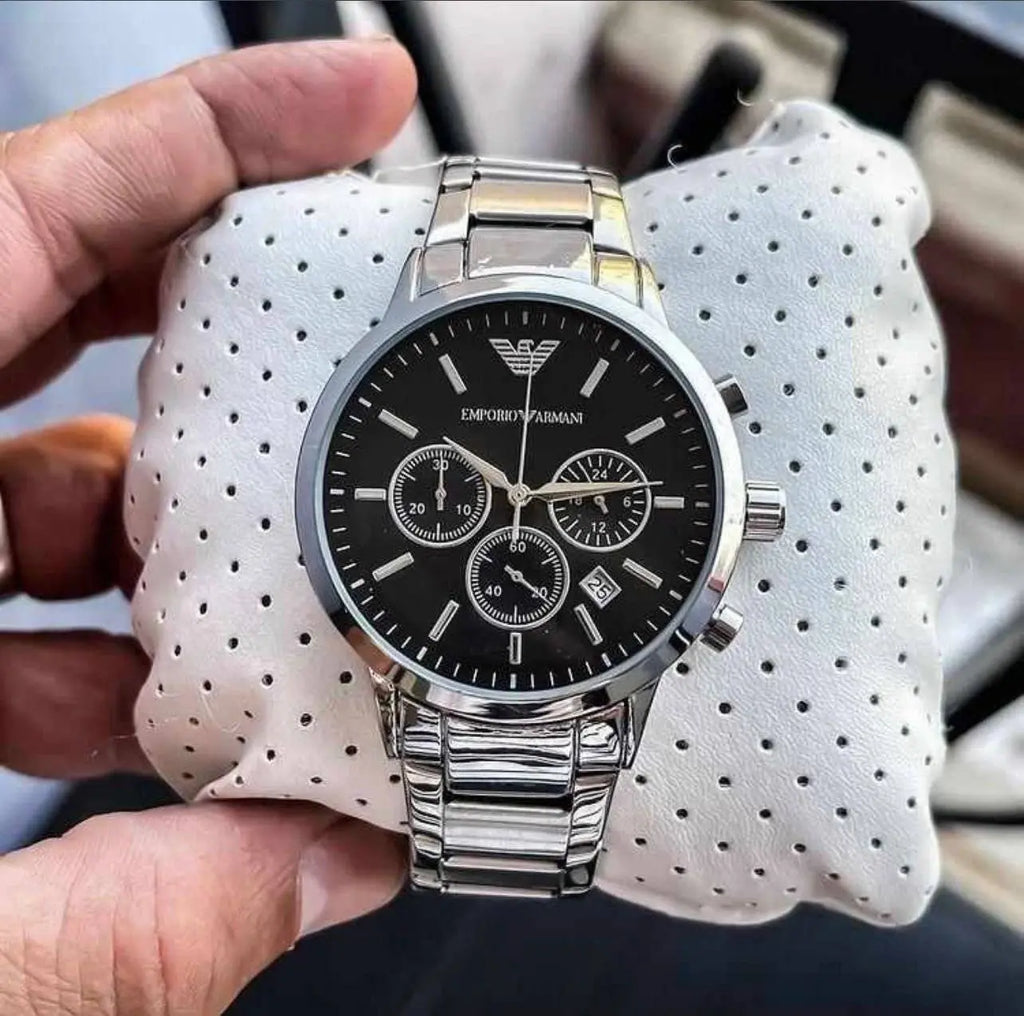 Emporio Armani Men’s Chronograph Black Dial Silver Stainless Steel Watch