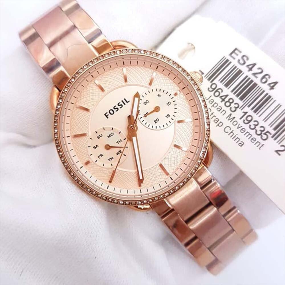 Fossil Rose Gold Dial New Metal Belt Diamond Studded Bezel  Women’s Watch