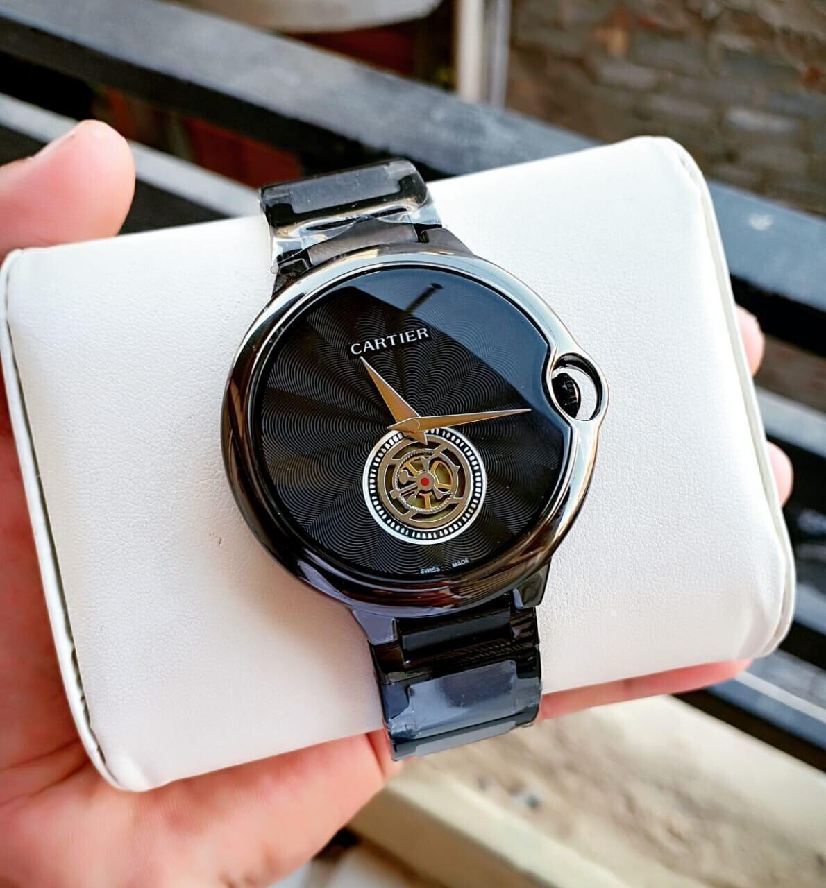 Cartier Full Black Men's Watch In Metal Belt