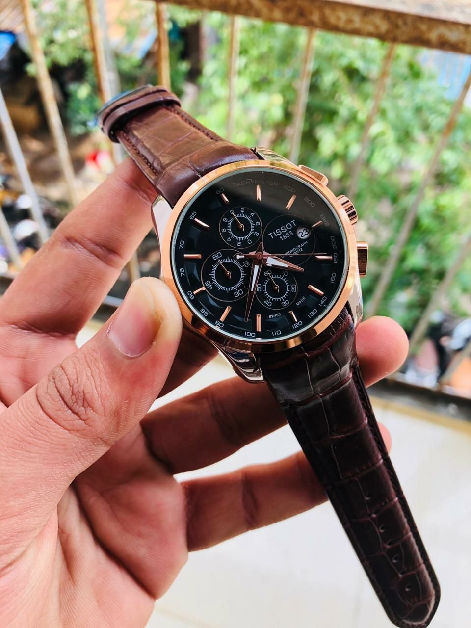 Tissot Cosmograph Quartz Brown Leather Strap Watch For Men