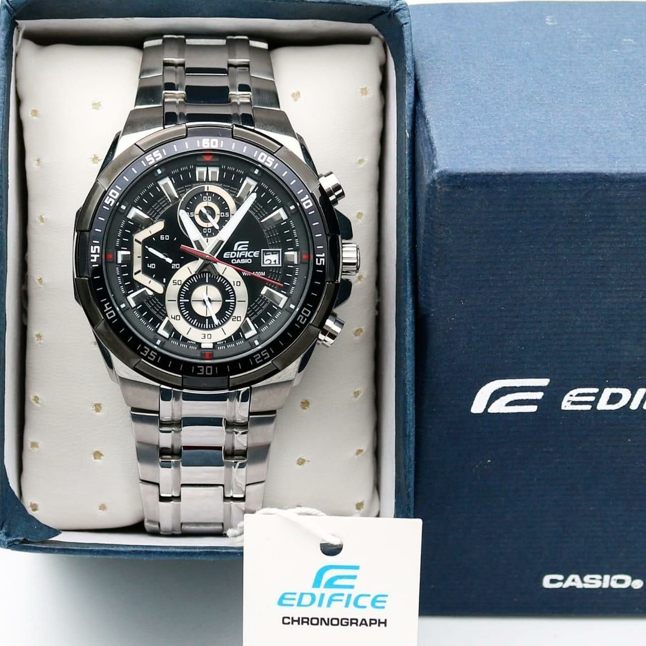 Edifice Premium Chronograph Silver Metal Belt Black Watch For Men