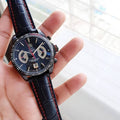 Casual Tag Heuer Diagno Grey Chronograph Multi Dial Leather Men's Watch for Gift
