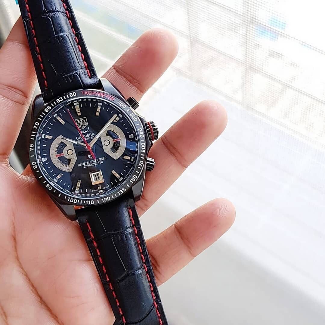 Casual Tag Heuer Diagno Grey Chronograph Multi Dial Leather Men's Watch for Gift