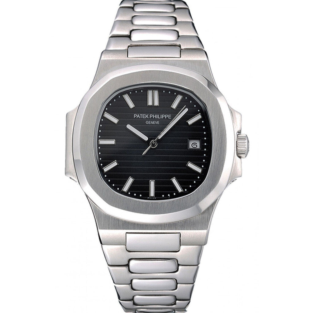 Royal Patek Philippe Black Silver Metal Belt Men's Watch