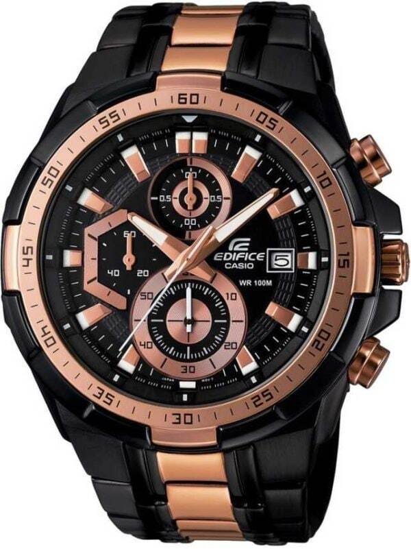 Edifice Chronograph Black And Rose Gold Metal Strap Men's Watch