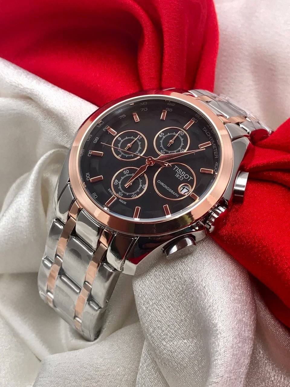 Tissot Swiss Made Gold Bezel Chronograph Men's Watch