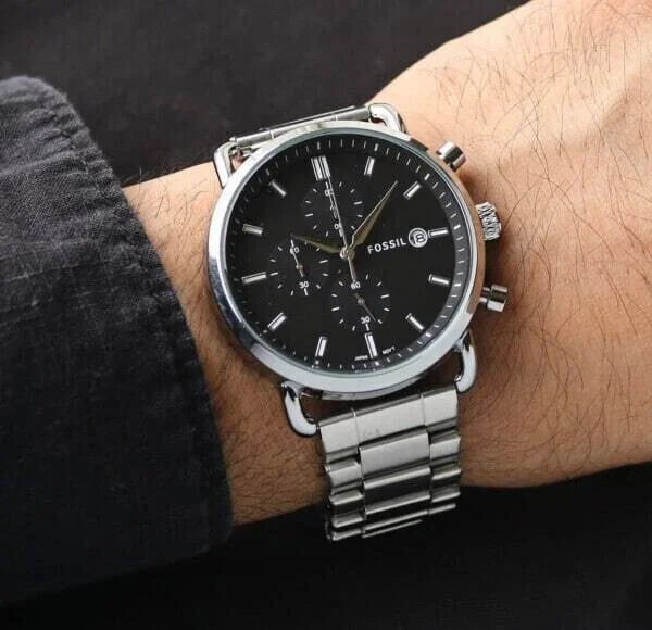 Spectacular Fossil Black Dial Chronograph Watch For Men