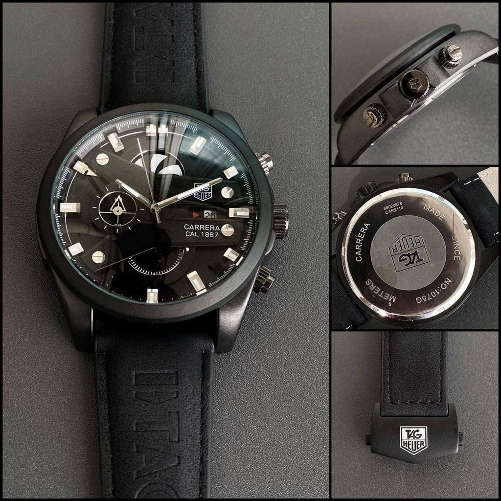Classy Black Strap Tagheuer Chronograph Men's Watch