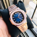 Stylish Patek Philippe Blue Rose Gold Dial Metal Belt Men's Watch