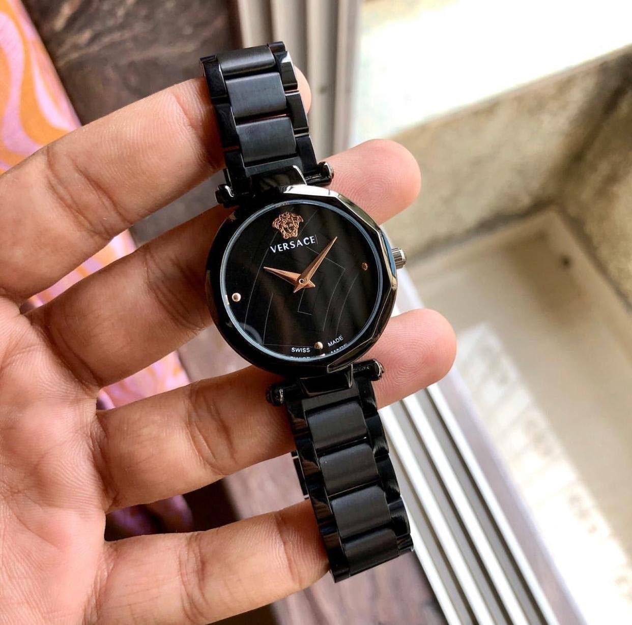 Versace Swiss Made Black Metal Belt Women’s Watch