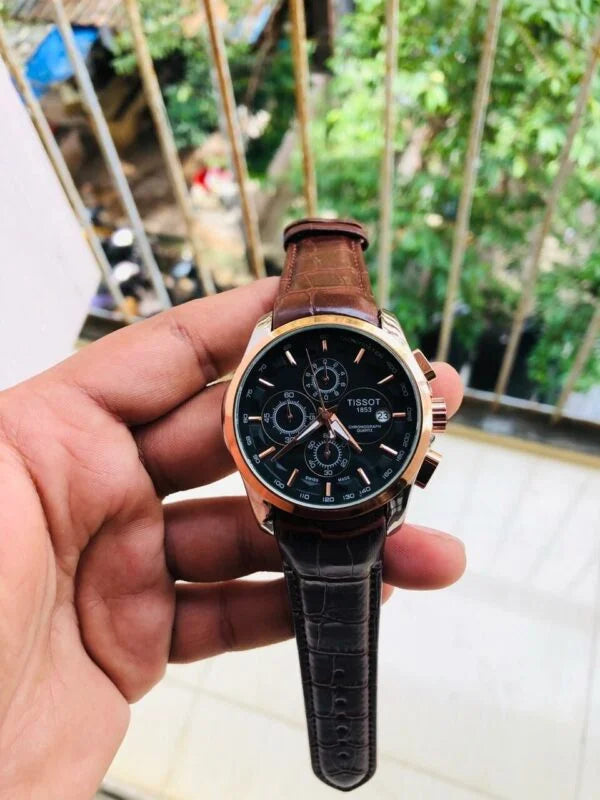 Tissot Cosmograph Quartz Brown Leather Strap Watch For Men