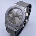 Hublot Grey Dial Chronograph Analog Quartz Leather Belt Men's Watch