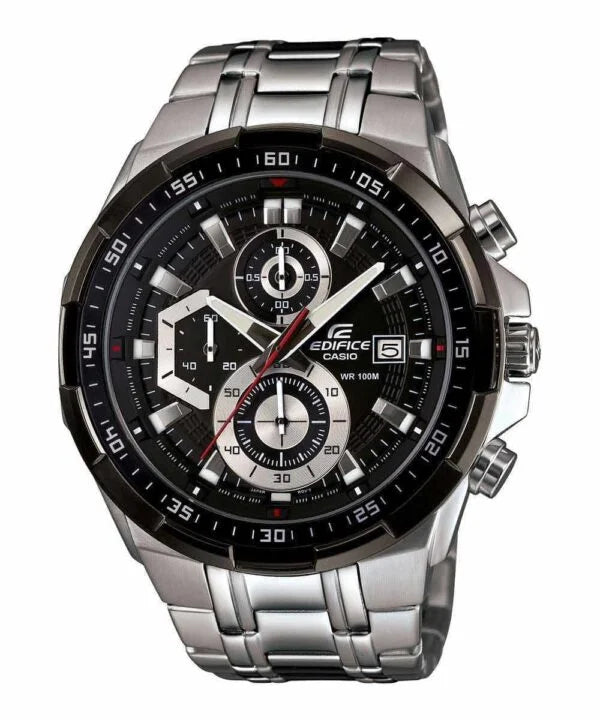 Edifice Premium Chronograph Silver Metal Belt Black Watch For Men