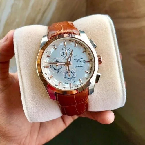 Tissot Brown Lather Strap & Black Dial Watch For Men