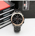 Luxurious Tissot Gold Bezel Black Metal Belt Chronograph Men's Watch