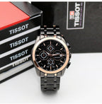 Luxurious Tissot Gold Bezel Black Metal Belt Chronograph Men's Watch