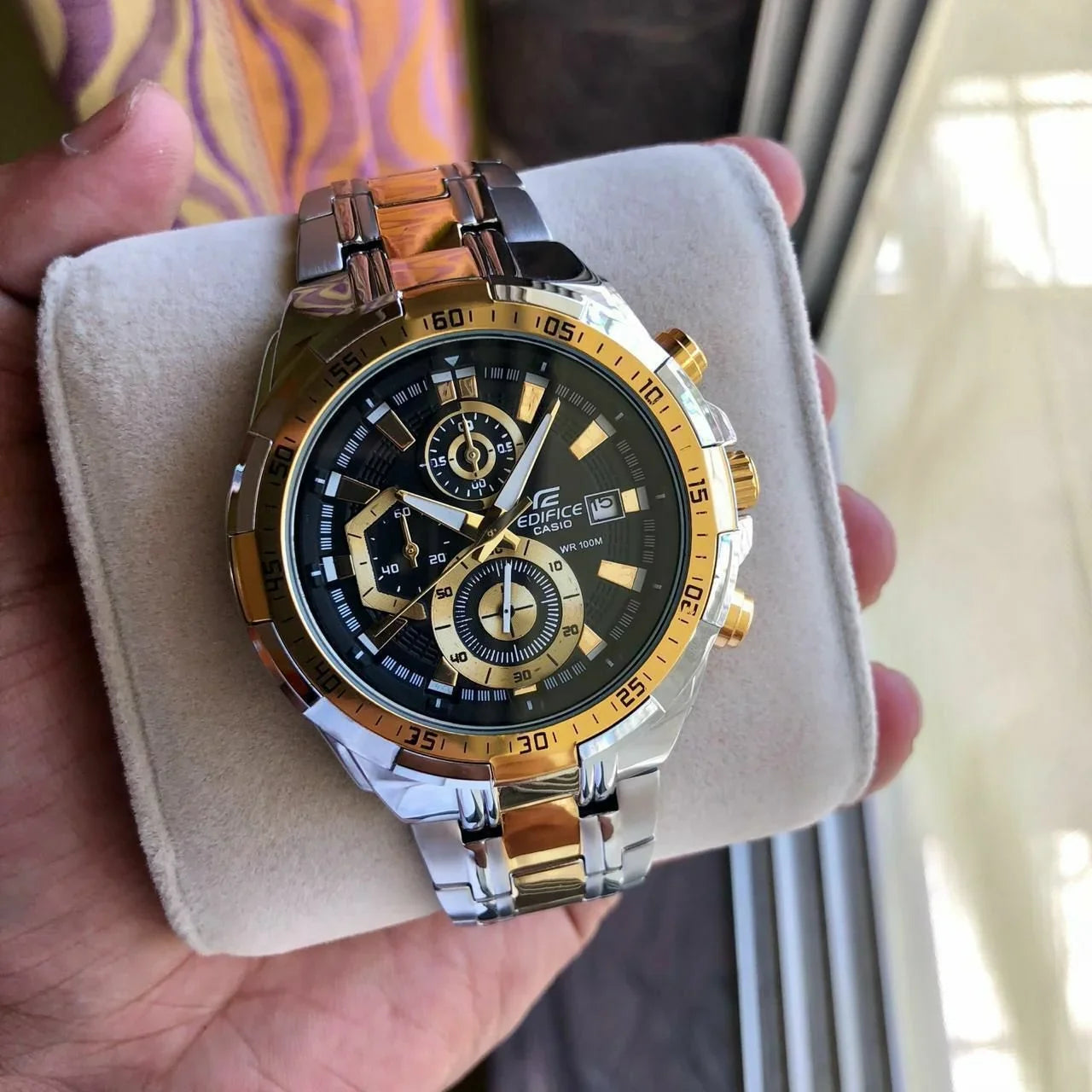 Edifice Premium Chronograph White Dial Gold Men's Watch