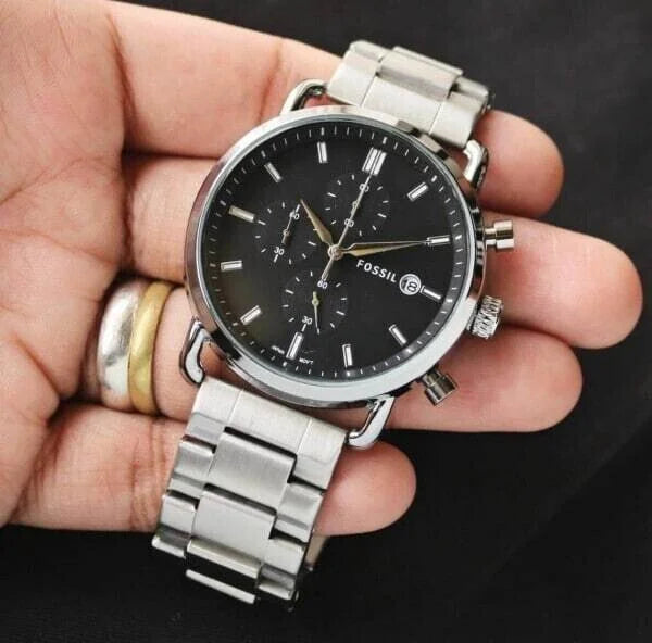 Spectacular Fossil Black Dial Chronograph Watch For Men