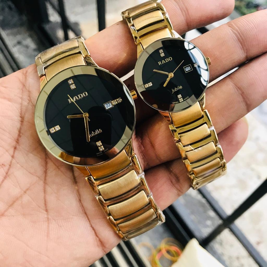 Round Luxury Premium Rado Gold Black Couple Watch