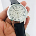 Fossil White Dial Chronograph Leather Belt Analog Men's Watch