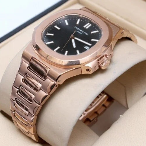 Stylish Patek Philippe Black Dial Metal Belt Men's Watch