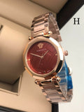 Versace Red Dial Rose Gold Metal Strap Women's Watch