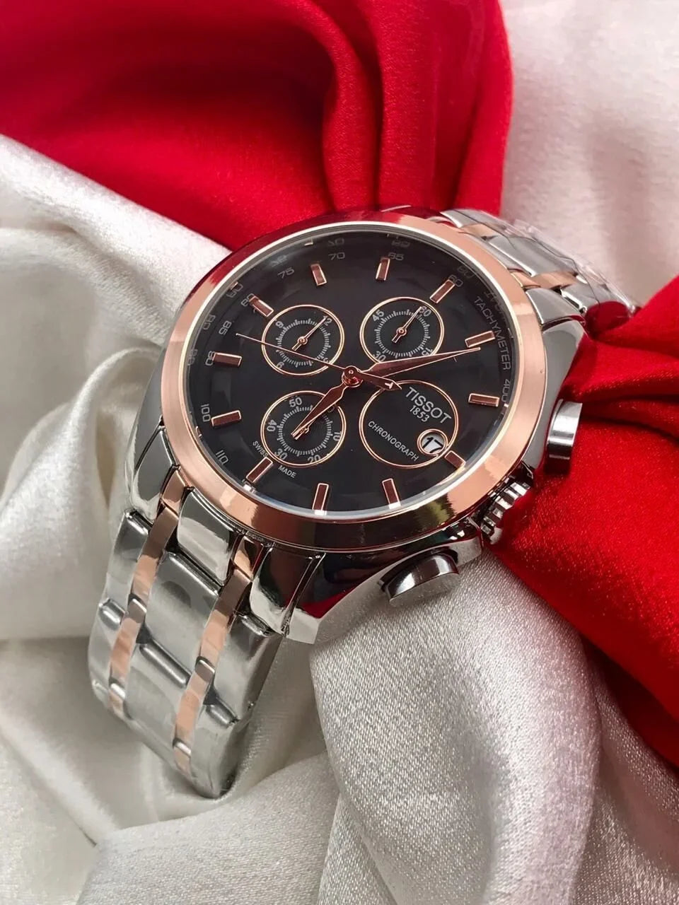 Tissot Chronograph Quartz Silver And Gold Metal Strap Men's Watch