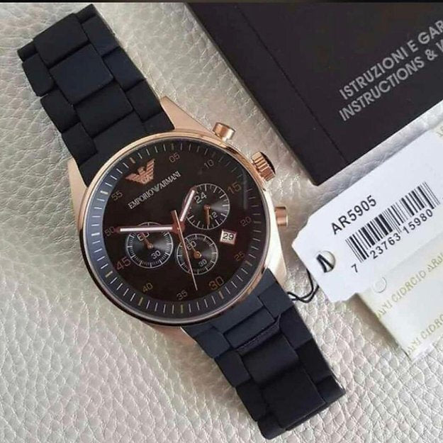 Emporio Armani Black Dial Chronograph Met Belt Datejust-Analog Men's Watch