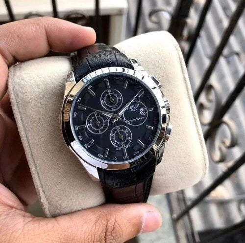 Tissot Multi Functional Chronograph Black Leather Strap Watch For Men