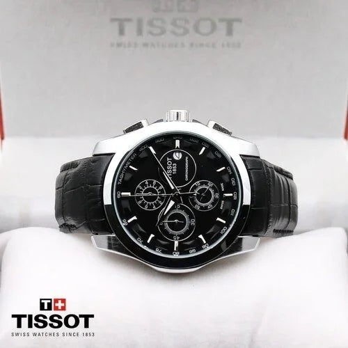 Tissot Silver Bezel Black Strap Automatic Chronograph Men's Watch