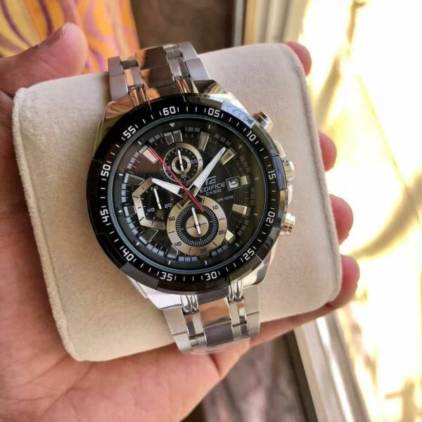 Edifice Premium Chronograph Silver Metal Belt Black Watch For Men
