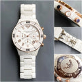 Emporio Armani Ceramica White Metal Belt Chronograph Watch For Men
