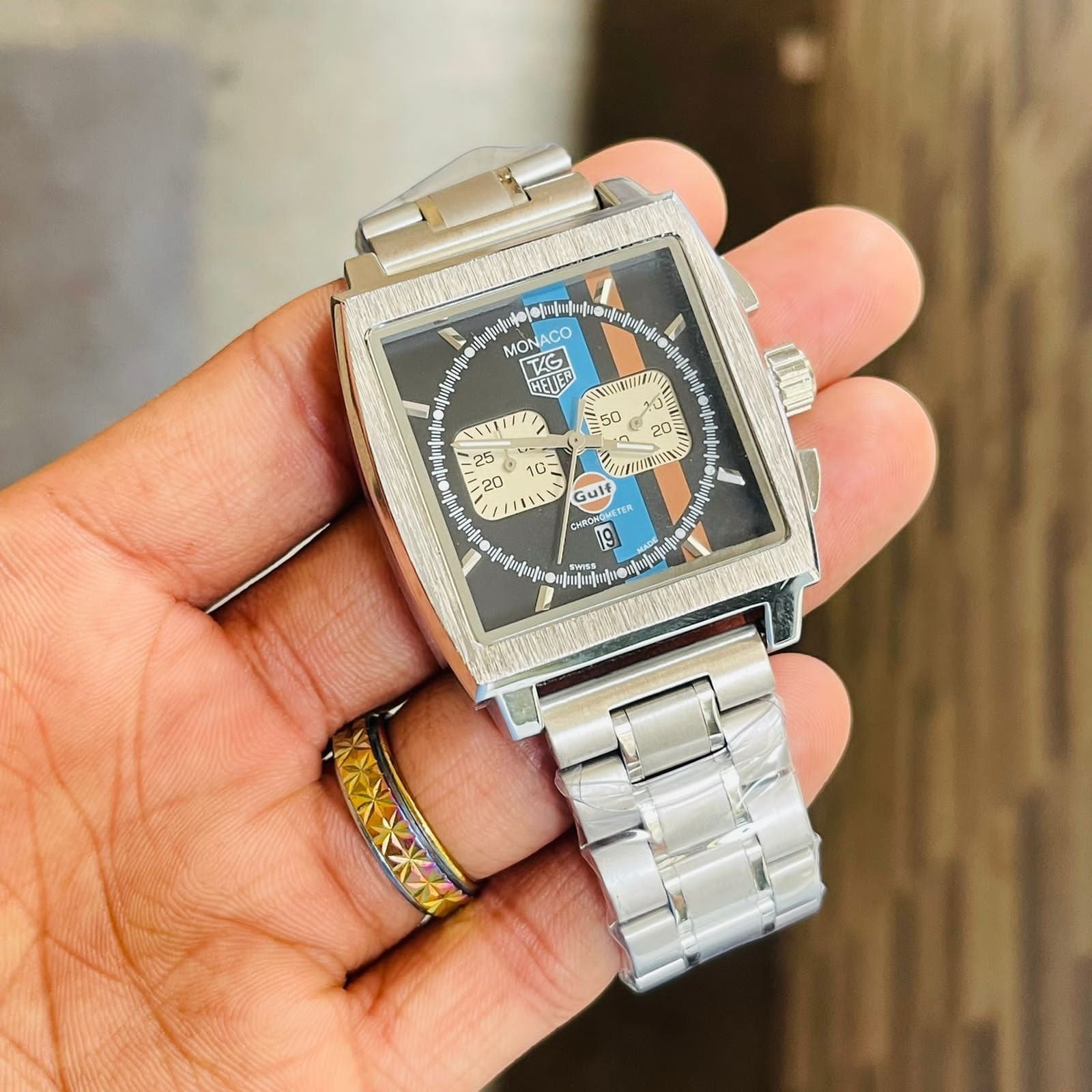 Tag Heuer Monaco Silver Metal Strap Chronograph Watch For Men