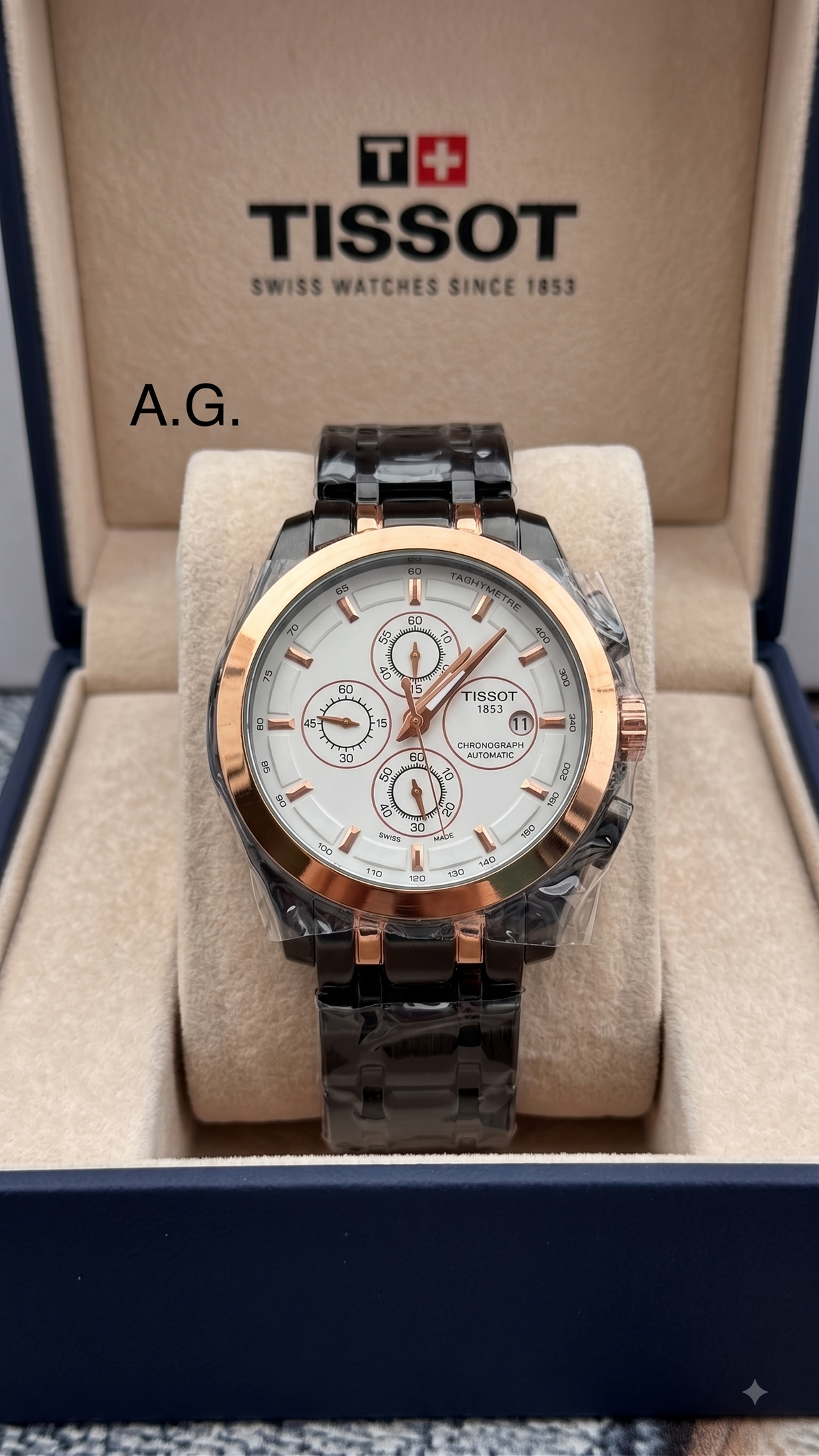 Tissot Rose Gold Bezel Metal Belt Men's Watch