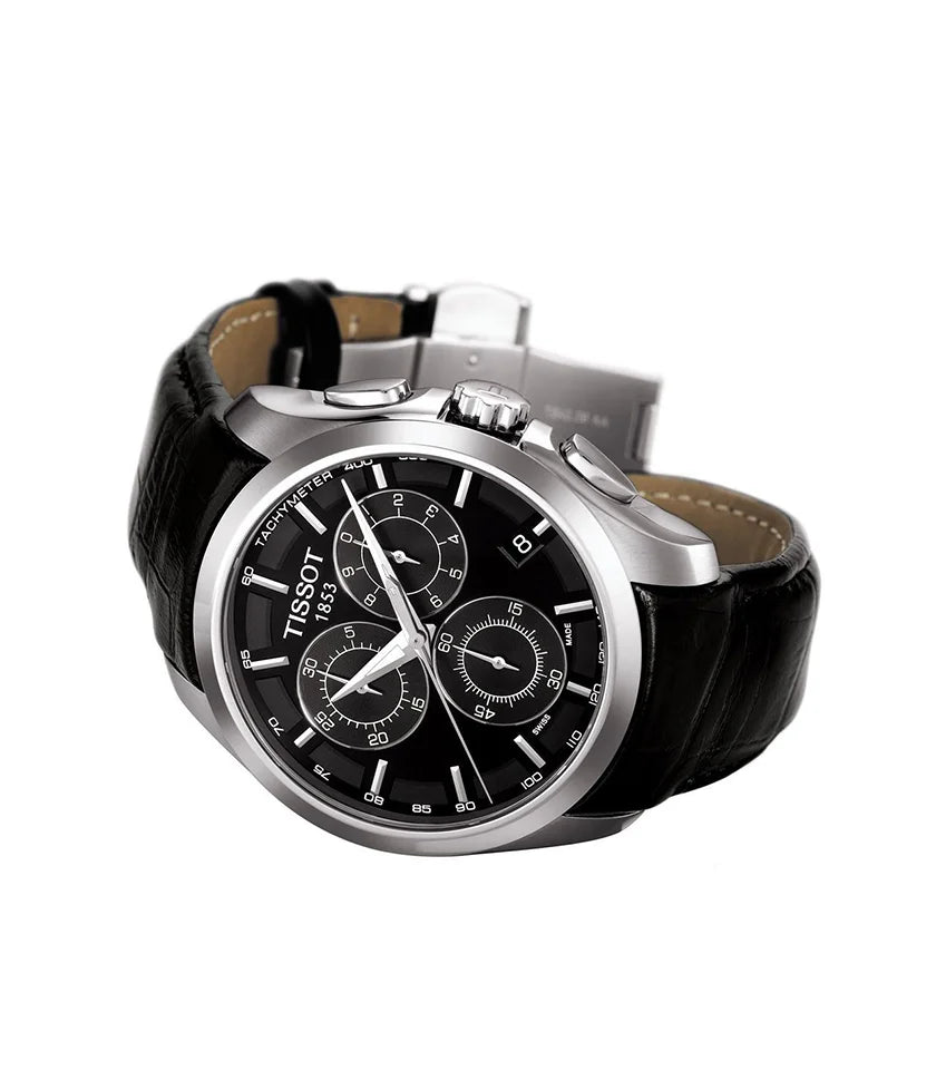 Tissot Multi Functional Chronograph Black Leather Strap Watch For Men