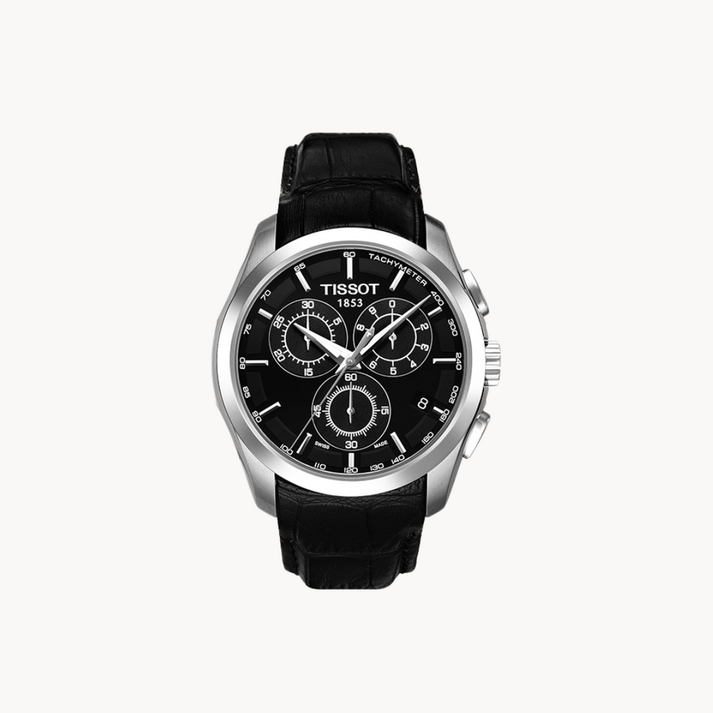 Tissot Multi Functional Chronograph Black Leather Strap Watch For Men