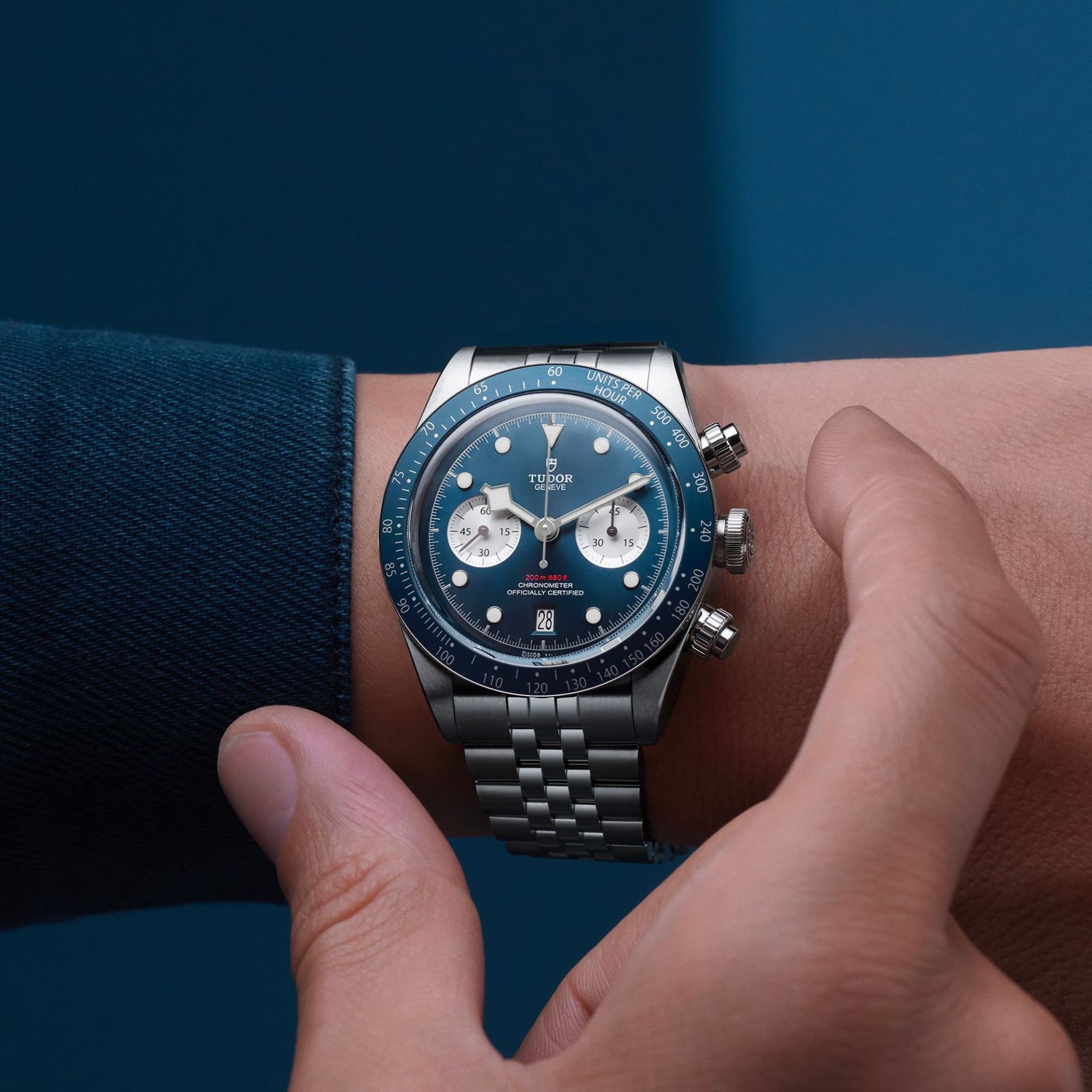 Tudor Geneve Luxury Men's Stainless Steel Watch With Blue Dial
