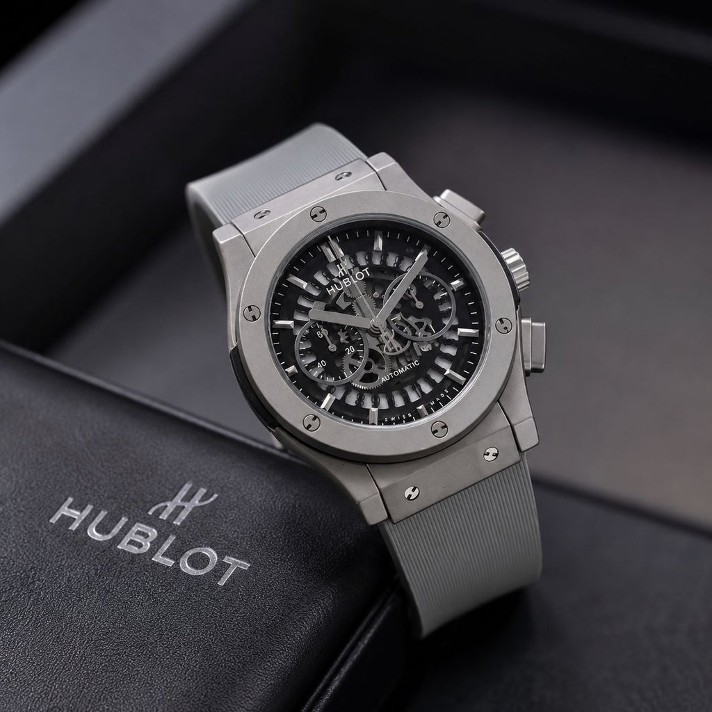 Hublot Grey Strap Chronograph Watch For Men