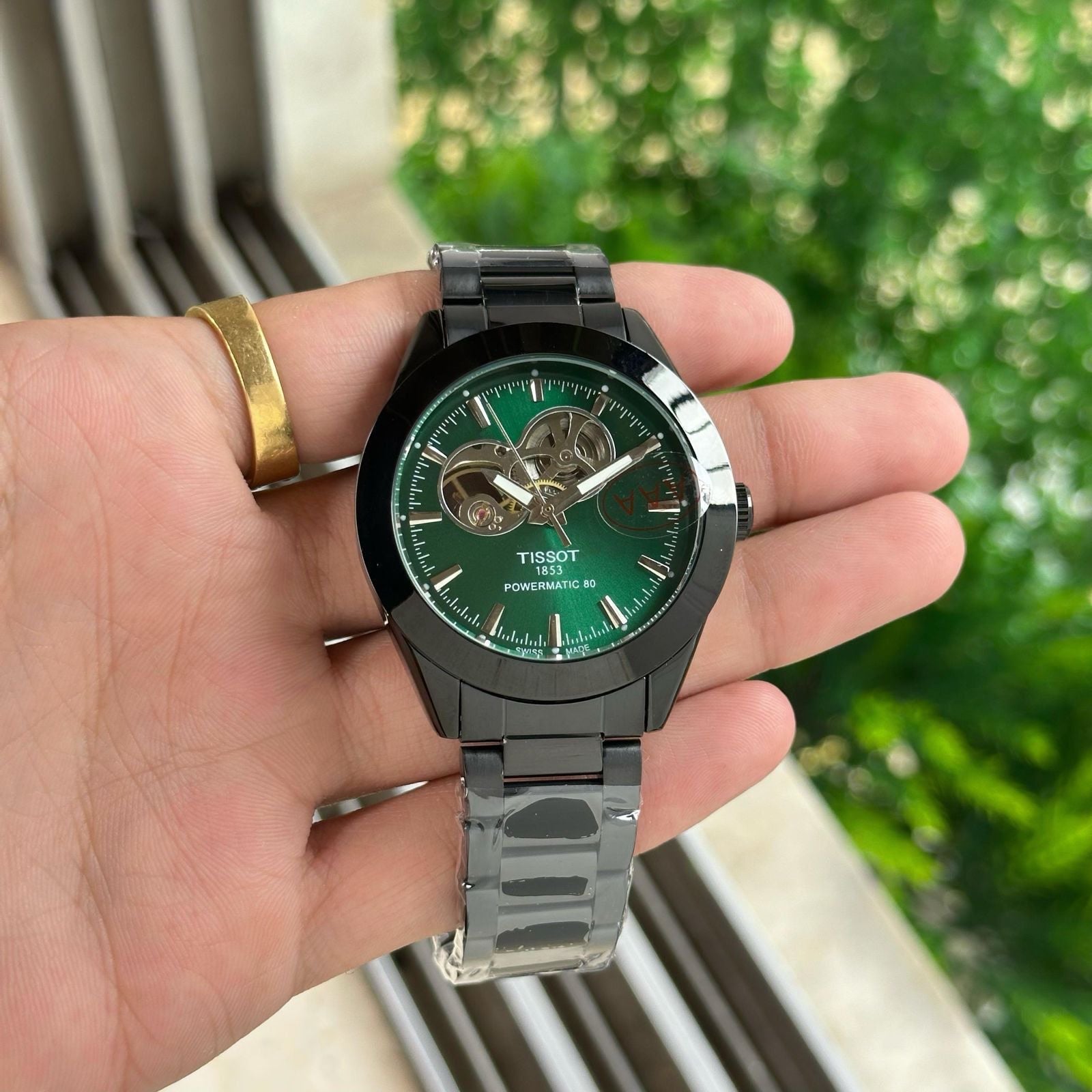Tissot T-Classic Mechanical Manual-Winding Open Green Dial Men's Watch