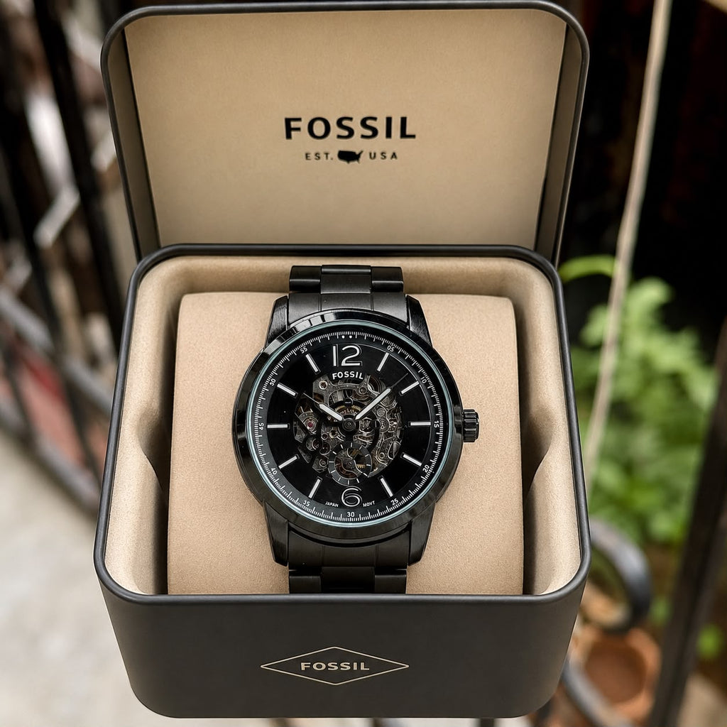 Fossil Black Metal Strap Automatic Watch For Men's