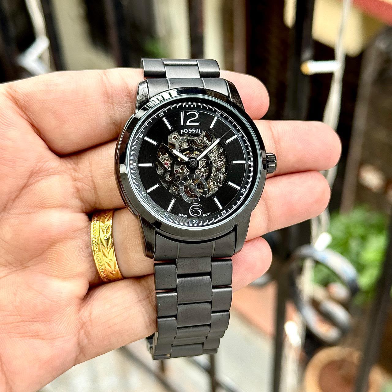 Fossil Black Metal Strap Automatic Watch For Men's