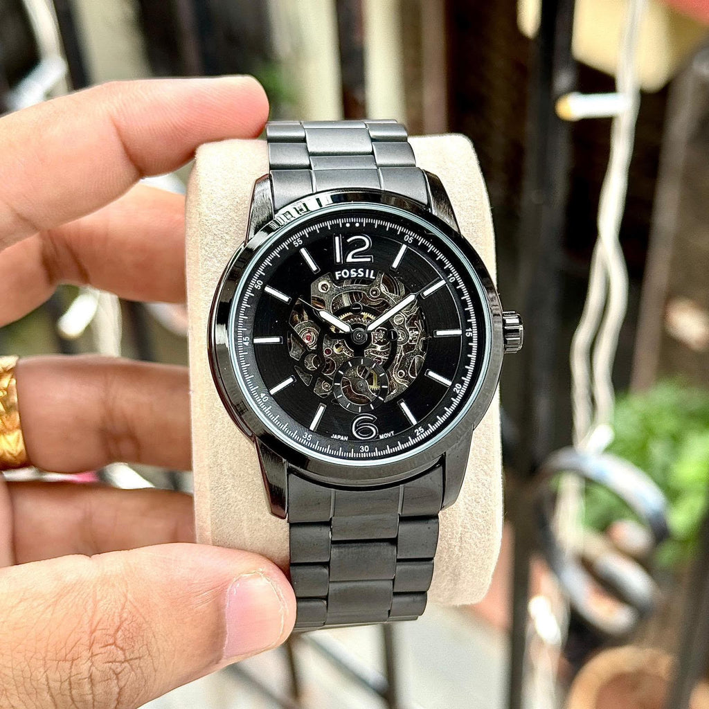 Fossil Black Metal Strap Automatic Watch For Men's