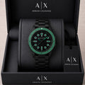 Armani Exchange Black Metal Strap Green Bezel Men's Watch
