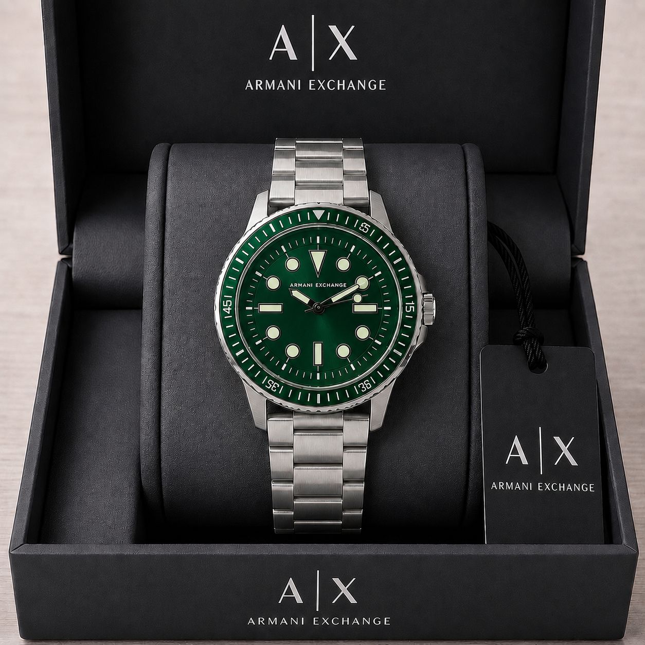 Armani Exchange Silver Strap Green Dial Men's Watch