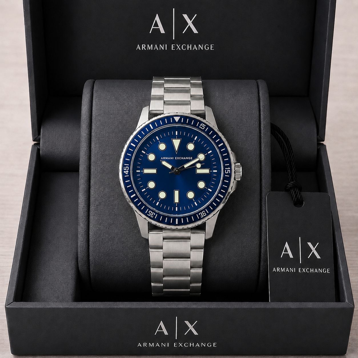 Armani Exchange Silver Strap Blue Dial Men's Watch