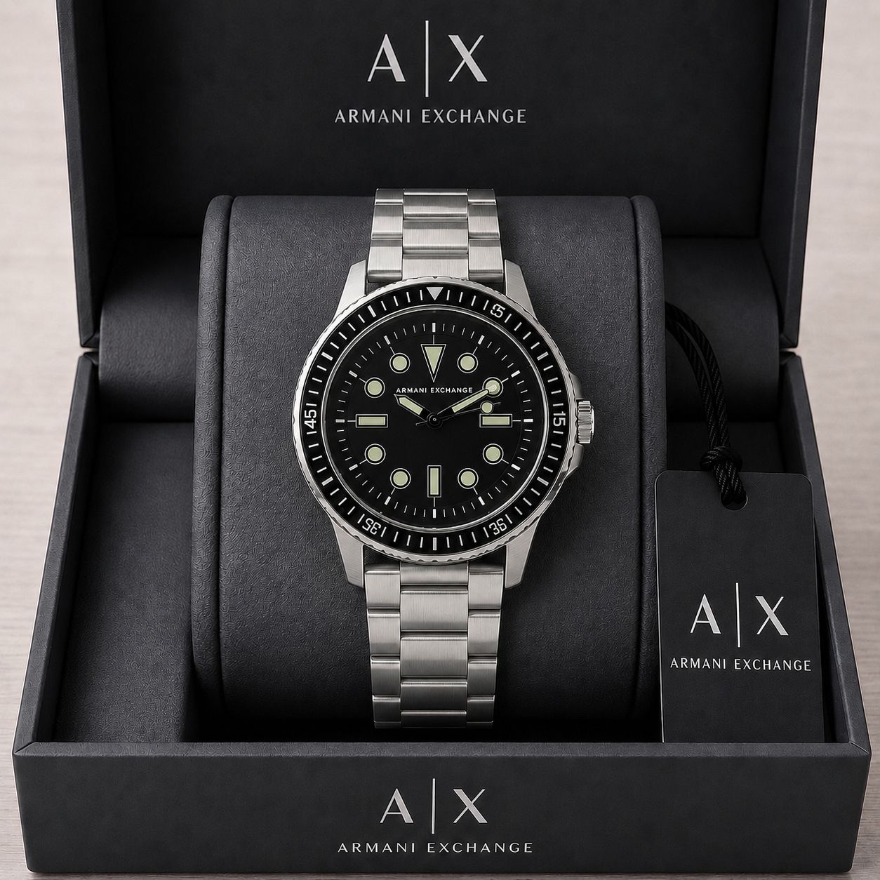 Armani Exchange Silver Strap Black Dial Men's Watch