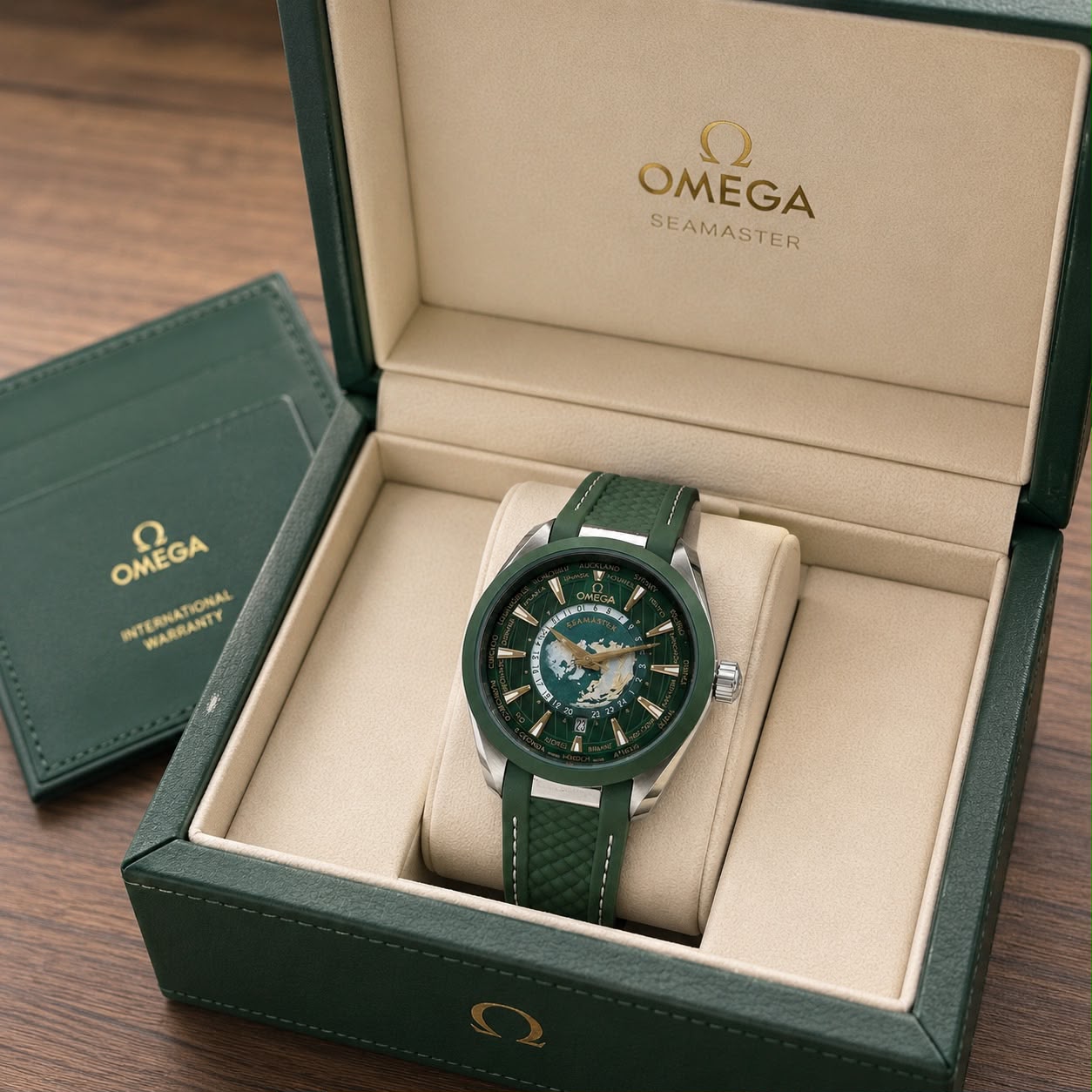 Omega Seamaster Aqua Terra World Time Chronometer Green Men's Watch