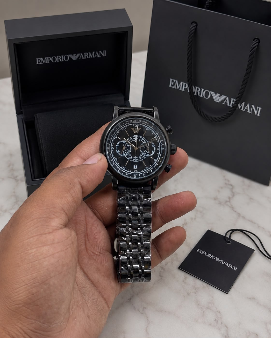 Emporio Armani Men's All-Black Chronograph Stainless Steel Wrist Watch
