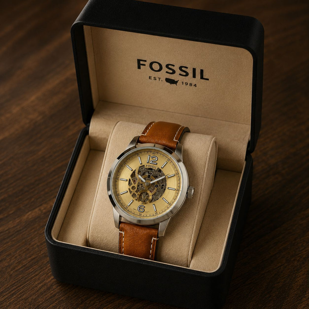 Fossil Men's Fashion Automatic Analog Watch With Open-Heart Gold Dial