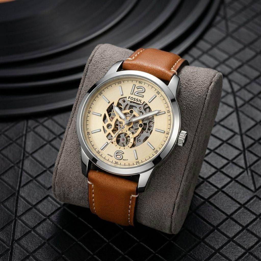 Fossil Men's Fashion Automatic Analog Watch With Open-Heart Gold Dial